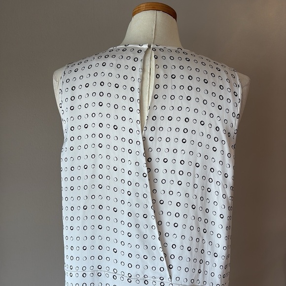 Nordstrom Collection SILK sleeveless dress shift midi dress white blk circles 10 - Picture 4 of 13